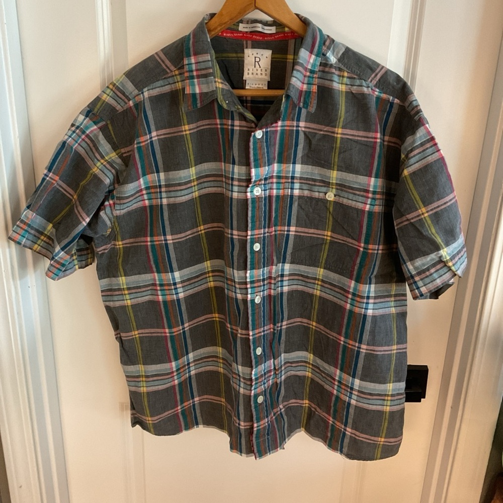 Arrow River Brand - Button Down Short Sleeve Multicolor Plaid Shirt - Men’s XL
